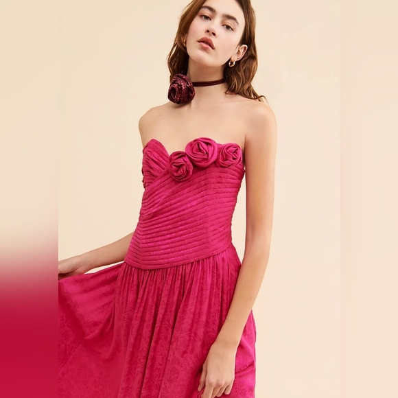 Free People Make An Entrance Strapless Sweetheart Neck Floral Satin Maxi Dress 0 - Picture 3 of 15